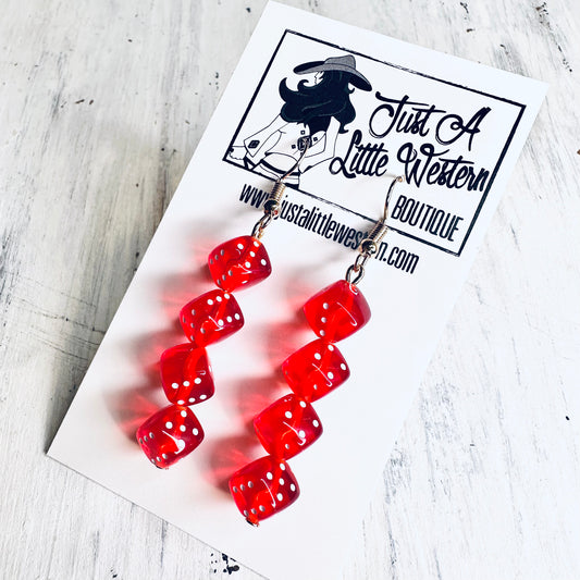 Red Dice Dangle Earrings