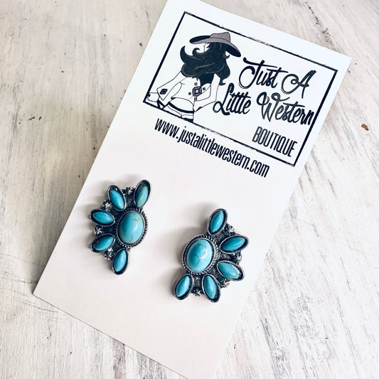 Turquoise Half Concho Post Earrings