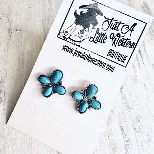Turquoise 4 Stone Flower Stud Earrings