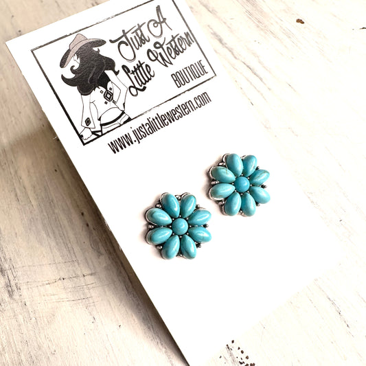Turquoise Flower Concho Post Earrings