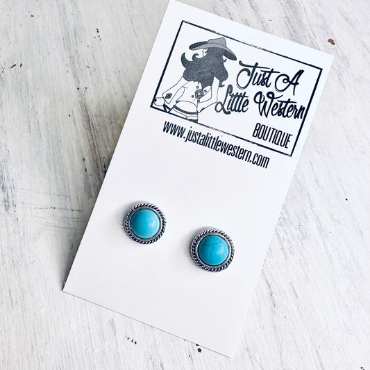 Round Rope Edge Turquoise Stud Earring