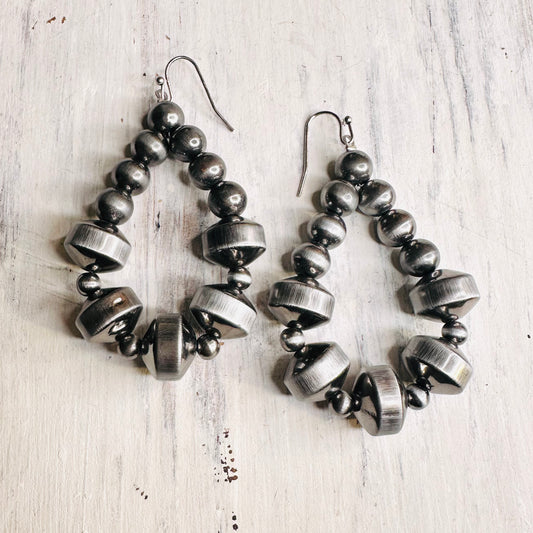 Chunky Pewter Pearl Teardrop Earrings
