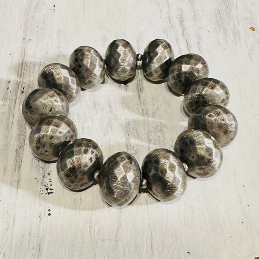 Chunky Textured Rondel Beaded Stretch Bracelet