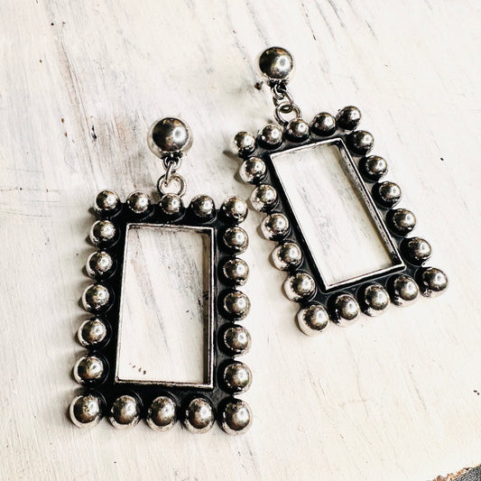 1.5" Beaded Open Rectangle Post Earring