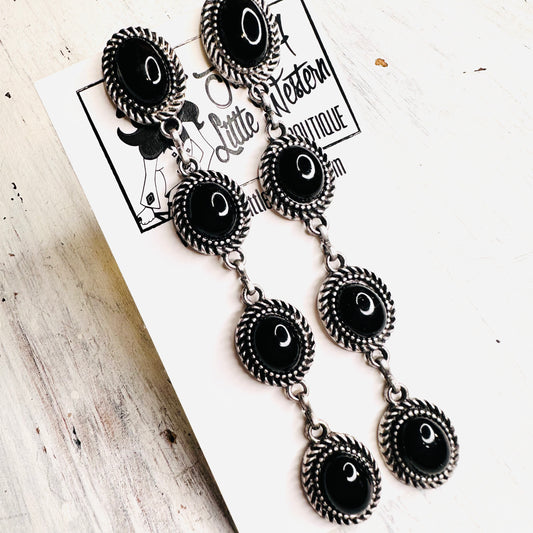 Four Tier Black Stone Post Earrings