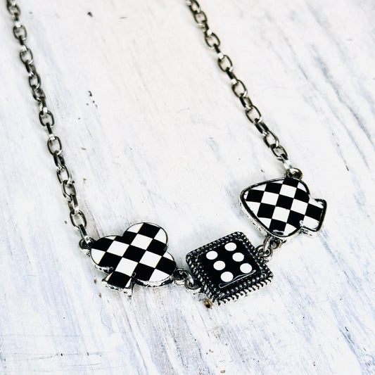 Checkered Spade & Clover Dice Necklace