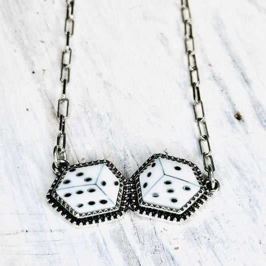 Double White Dice Chain Necklace