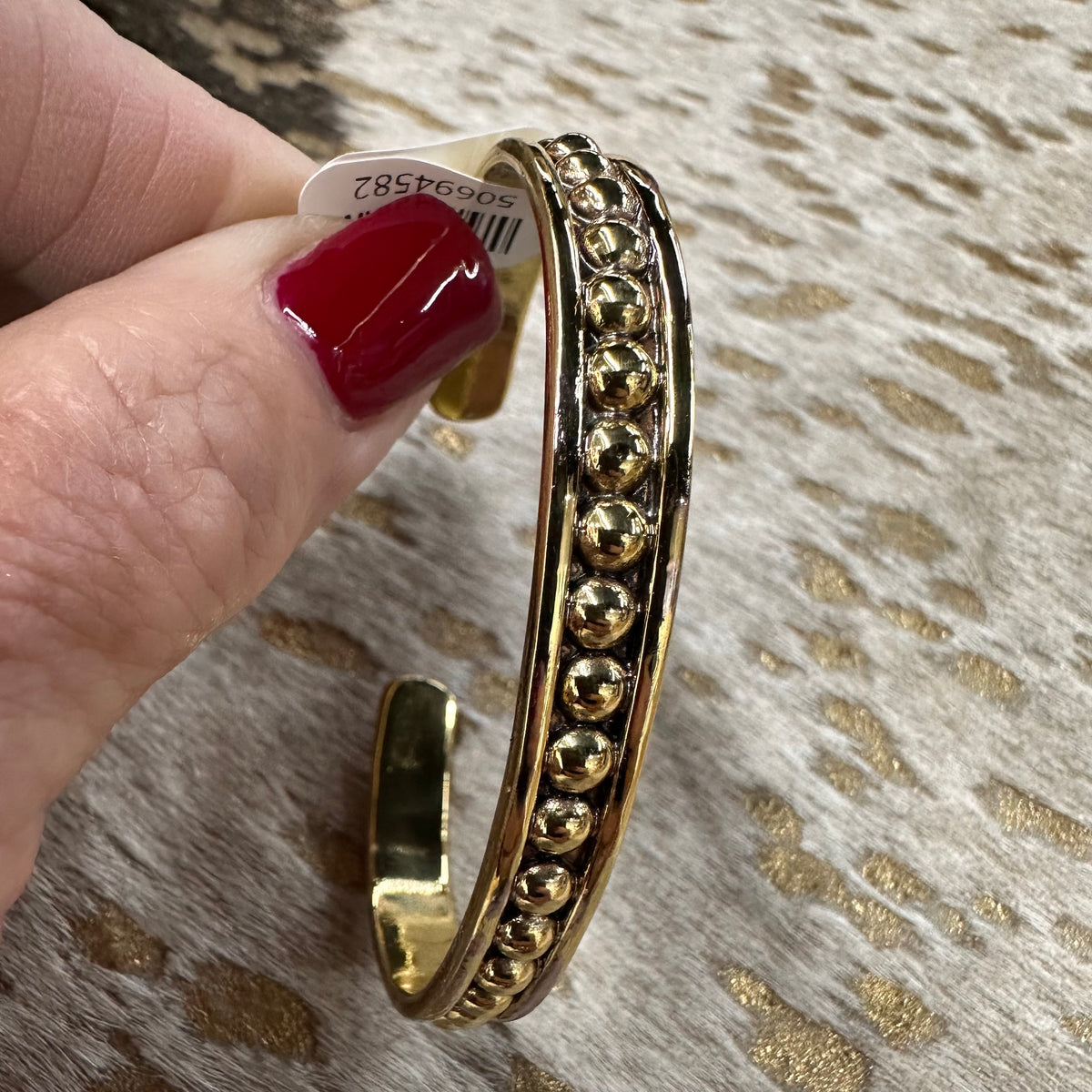 Brass Bubble Bead Cuff Bracelet