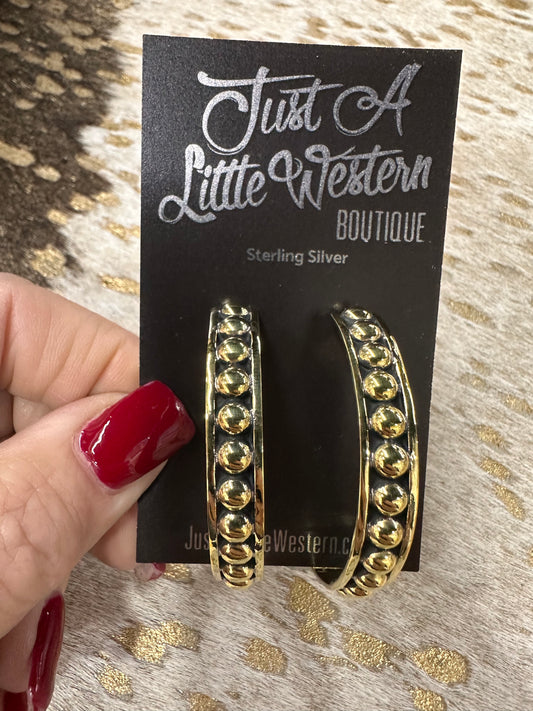 Brass Bubble Bead Large Hoop Earrings