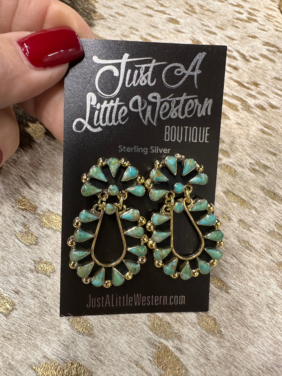 Brass Turquoise Teardrop Cluster Post Earring