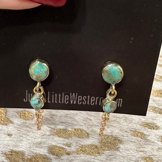 Brass Double Turquoise Chain Earring