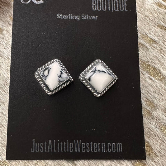 Sterling Silver Howlite Square Stud
