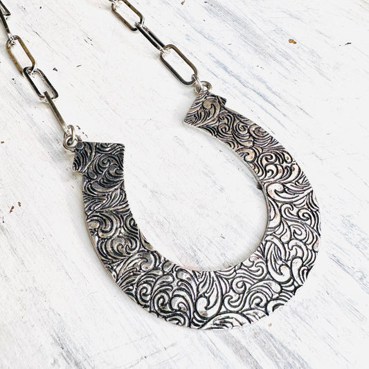 Large Stamped Horseshoe Necklace