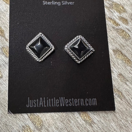 Sterling Silver Onyx Square Stud