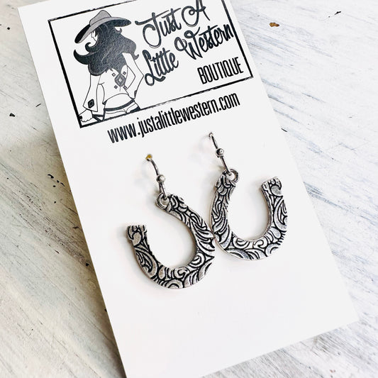 Stamped Horseshoe Dangle Earrings