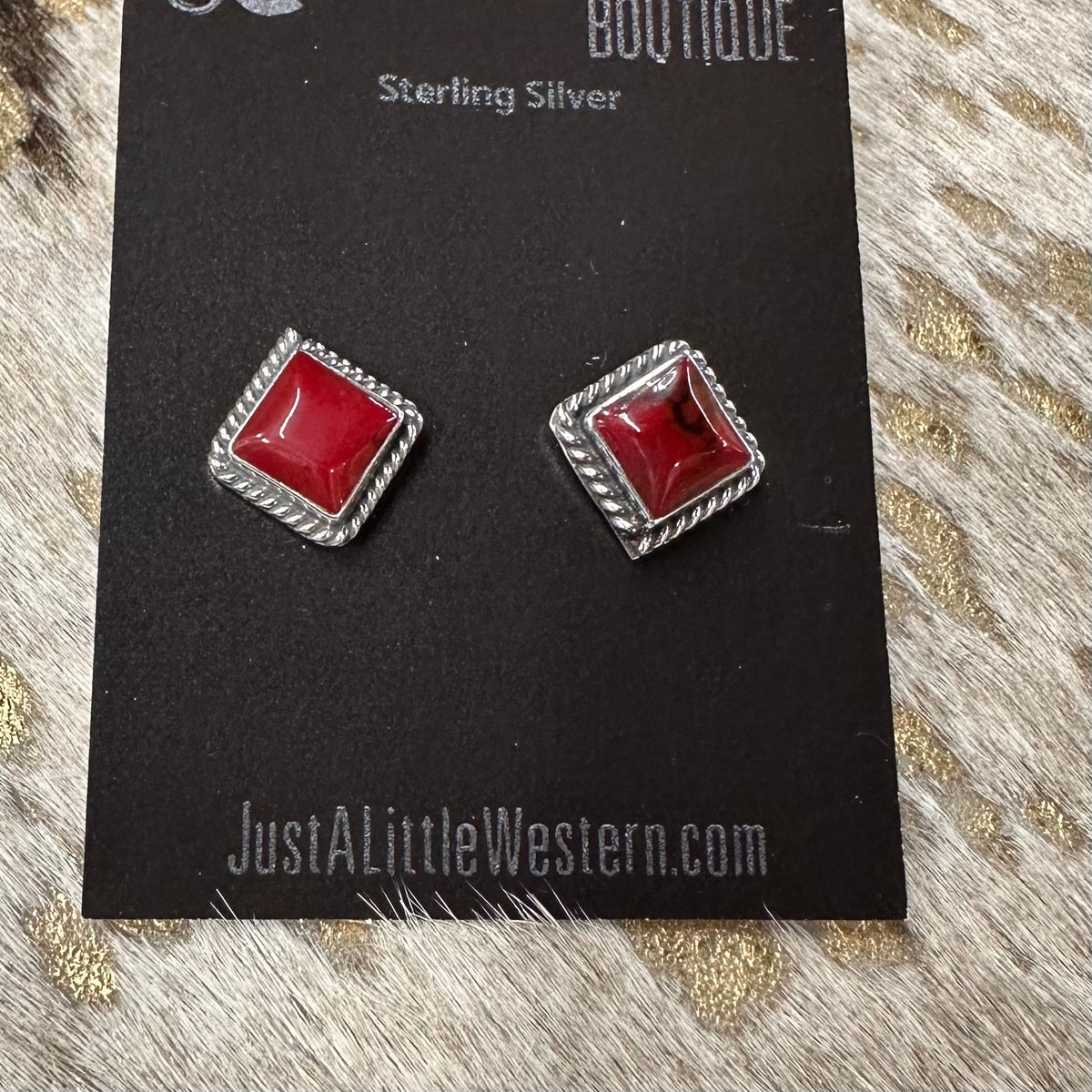 Sterling Silver Red Jasper Square Stud