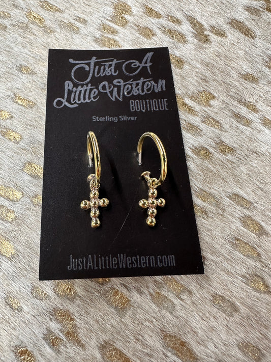Brass Bubble Cross Mini Hoop Earring
