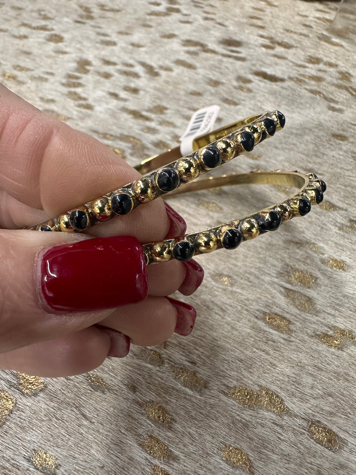 Brass & Onyx Ball Bangle