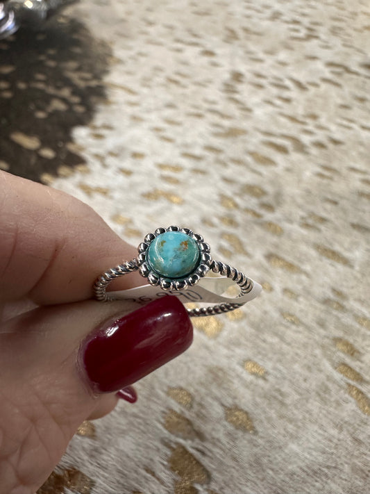 Sterling Silver Turquoise Stone on Rope Band Ring