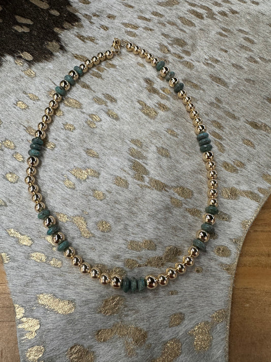 14K Gold & Turquoise Bead Necklace