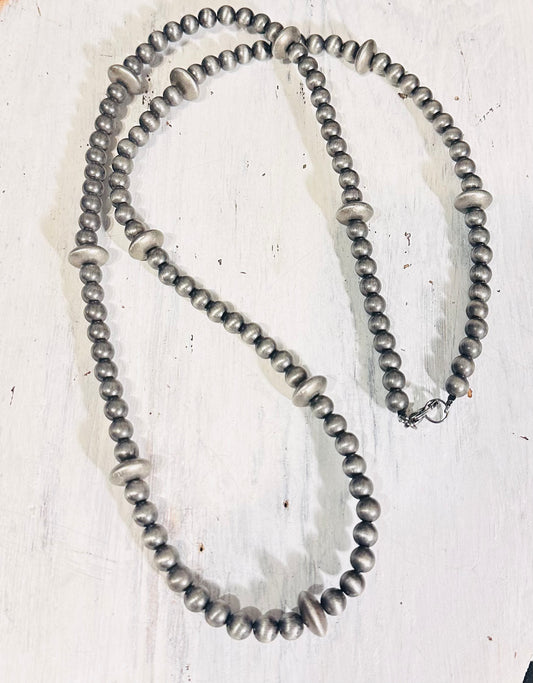 38" Pewter Pearl & Disc Necklace