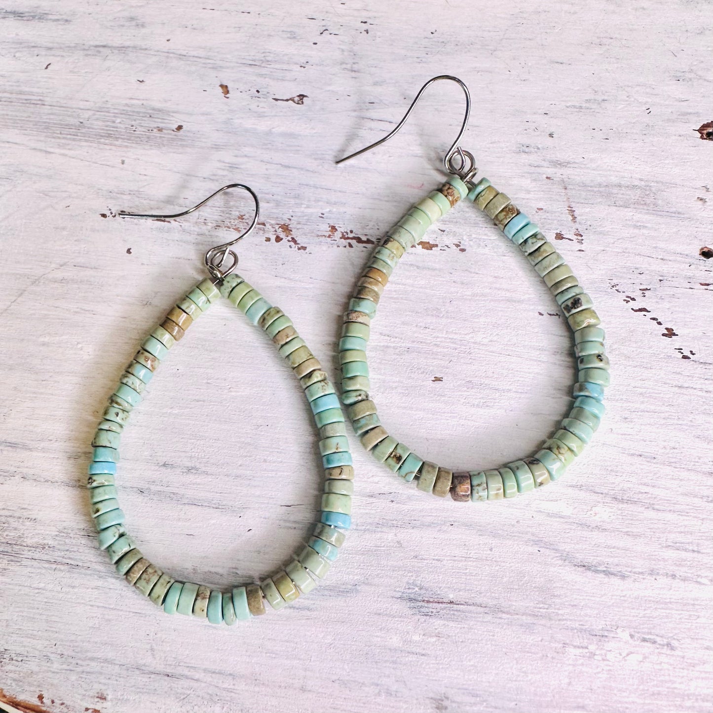 Turquoise Green Roundel Teardrop Earrings