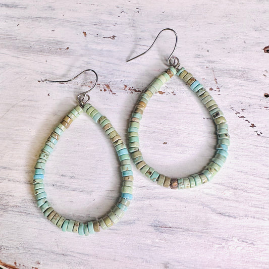 Turquoise Green Roundel Teardrop Earrings