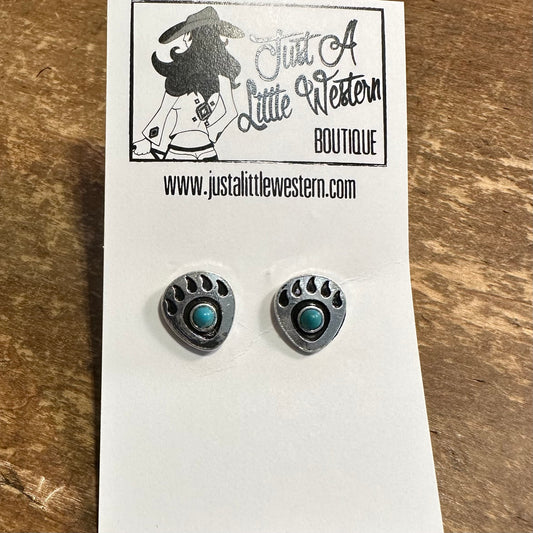 Silver & Turquoise Bear Claw Studs