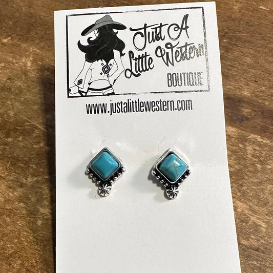 Turquoise Silver Beaded Diamond Studs