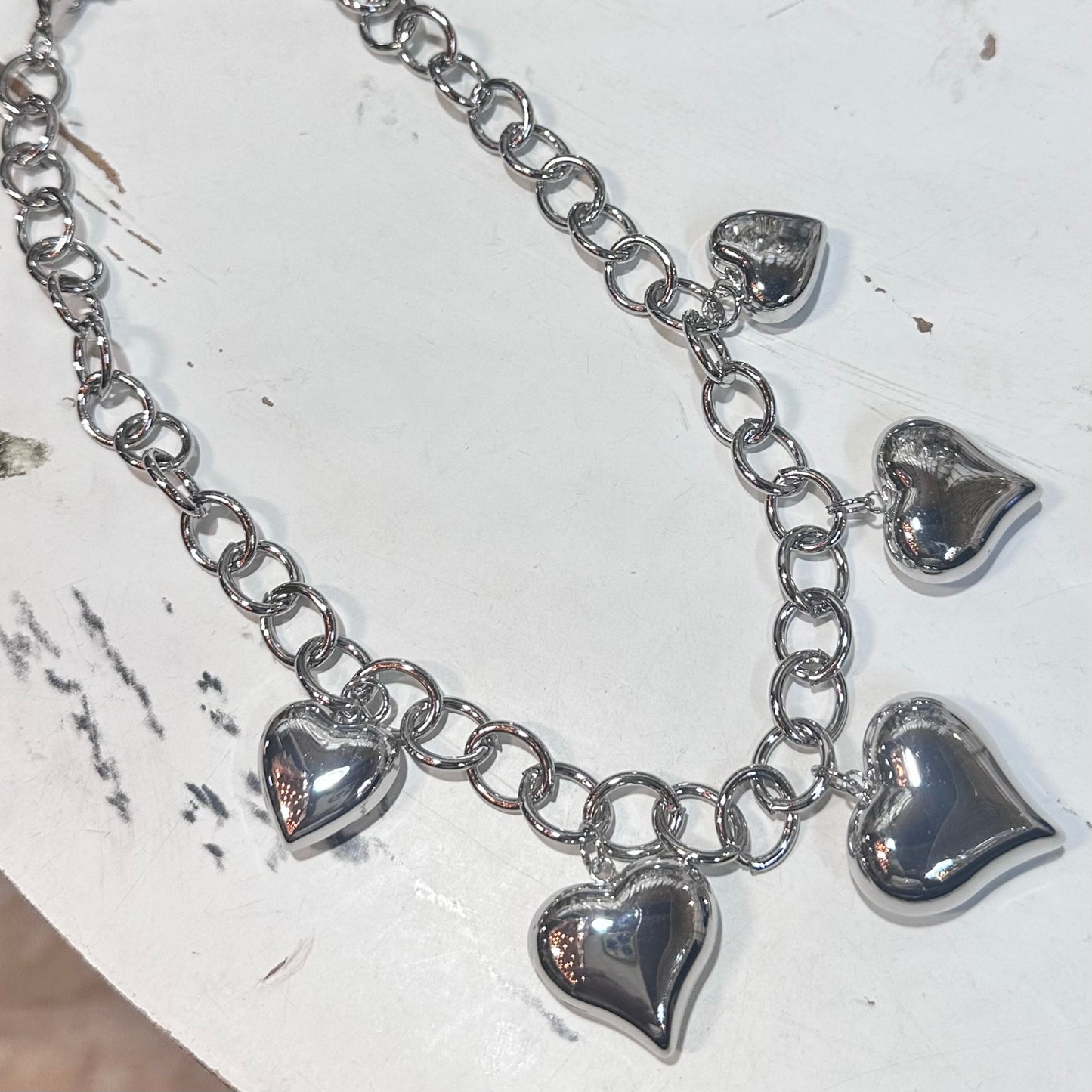 16" Multi Silver Puff Heart Necklace