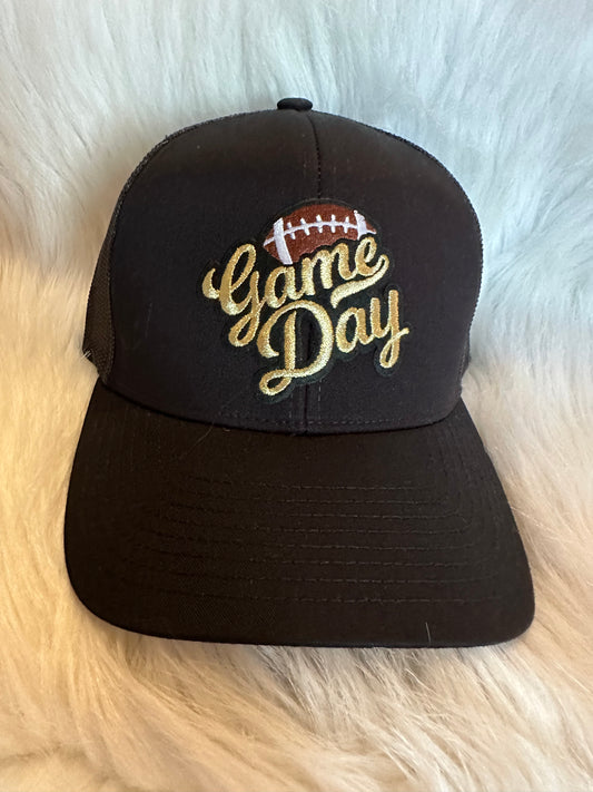 Black Trucker Cap with Gold Game Day Patch