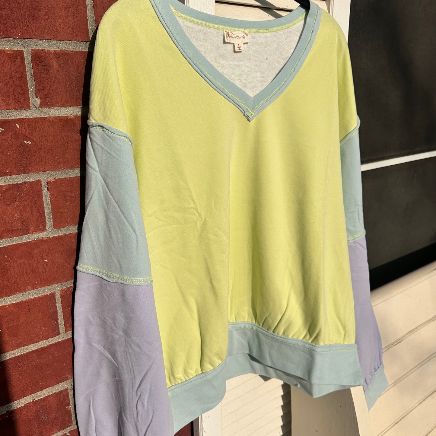 Lime Color Block V-Neck Top
