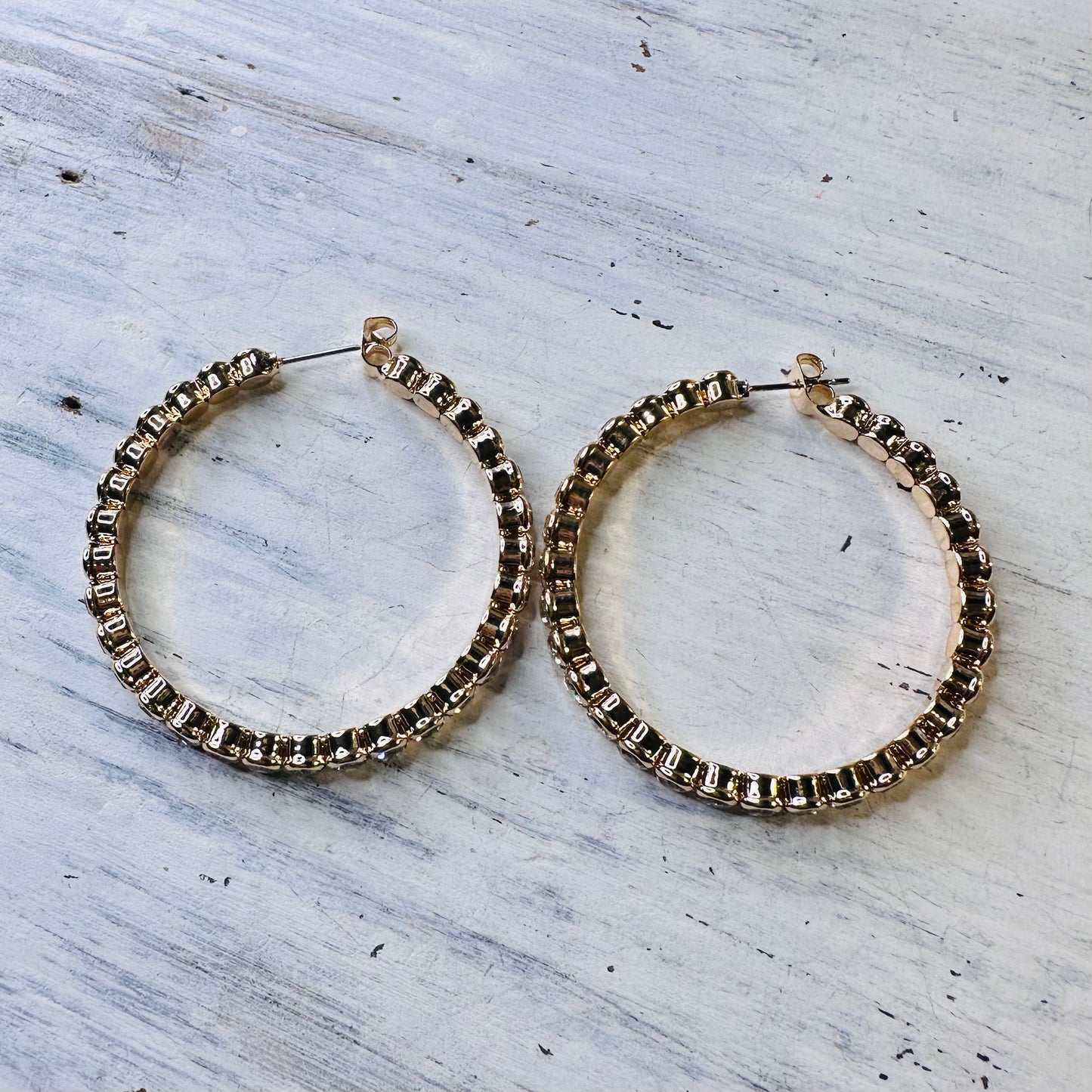 1.75" Gold Rhinestone Hoop Earrings