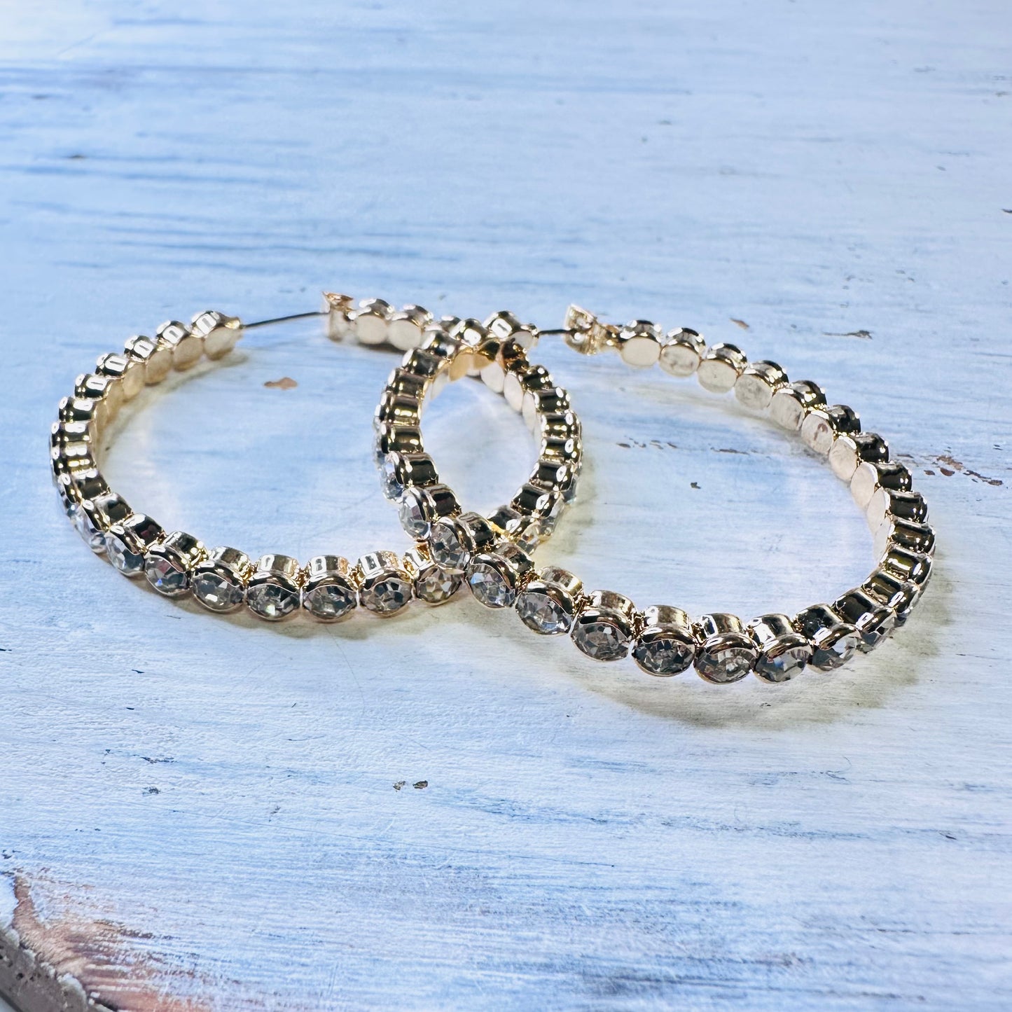 1.75" Gold Rhinestone Hoop Earrings