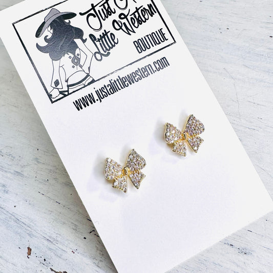 Gold Dipped CZ Bow Earrings