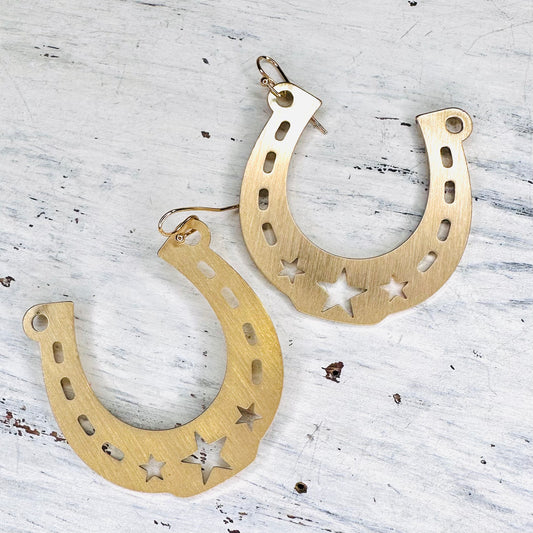 Gold Cut Out Horse Shoe Earrings