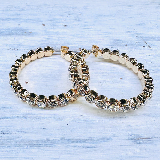 1.25" Gold Rhinestone Hoop Earrings