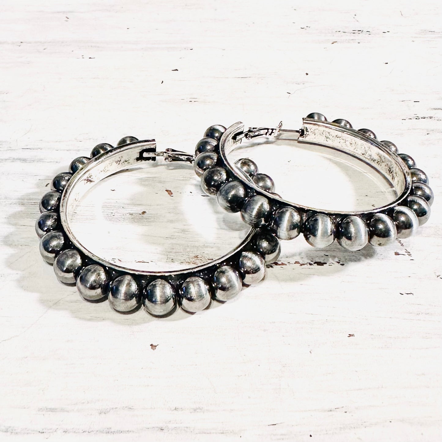 2.5" Pewter Pearl Hoop Earrings