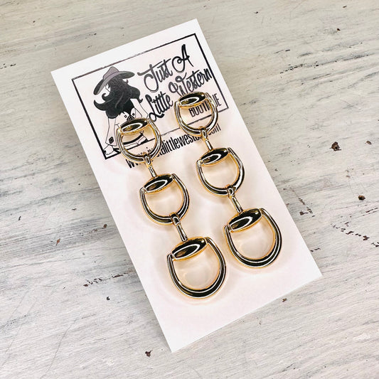 Gold Triple Bit Post Earrings