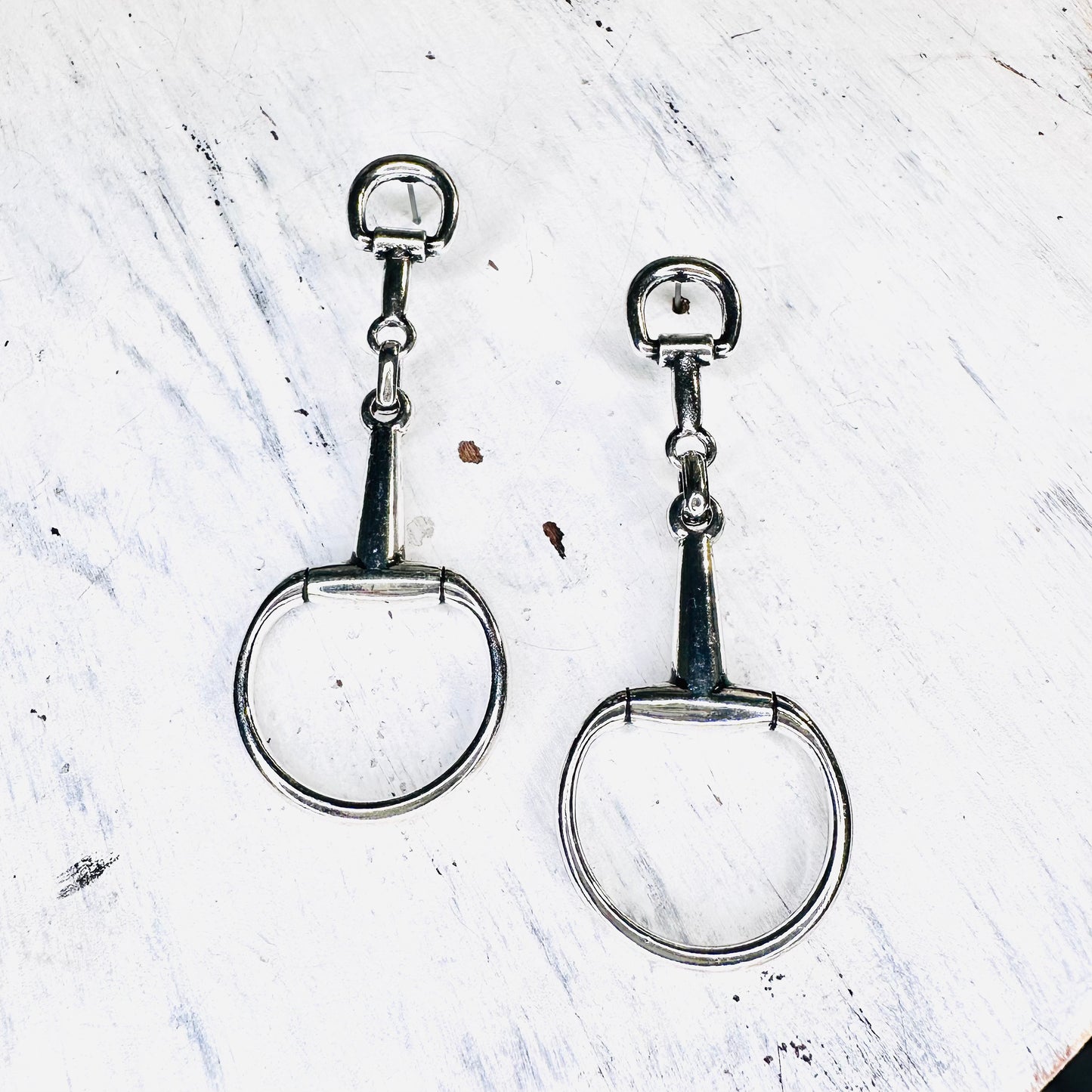Silver Large Bit Post Earrings