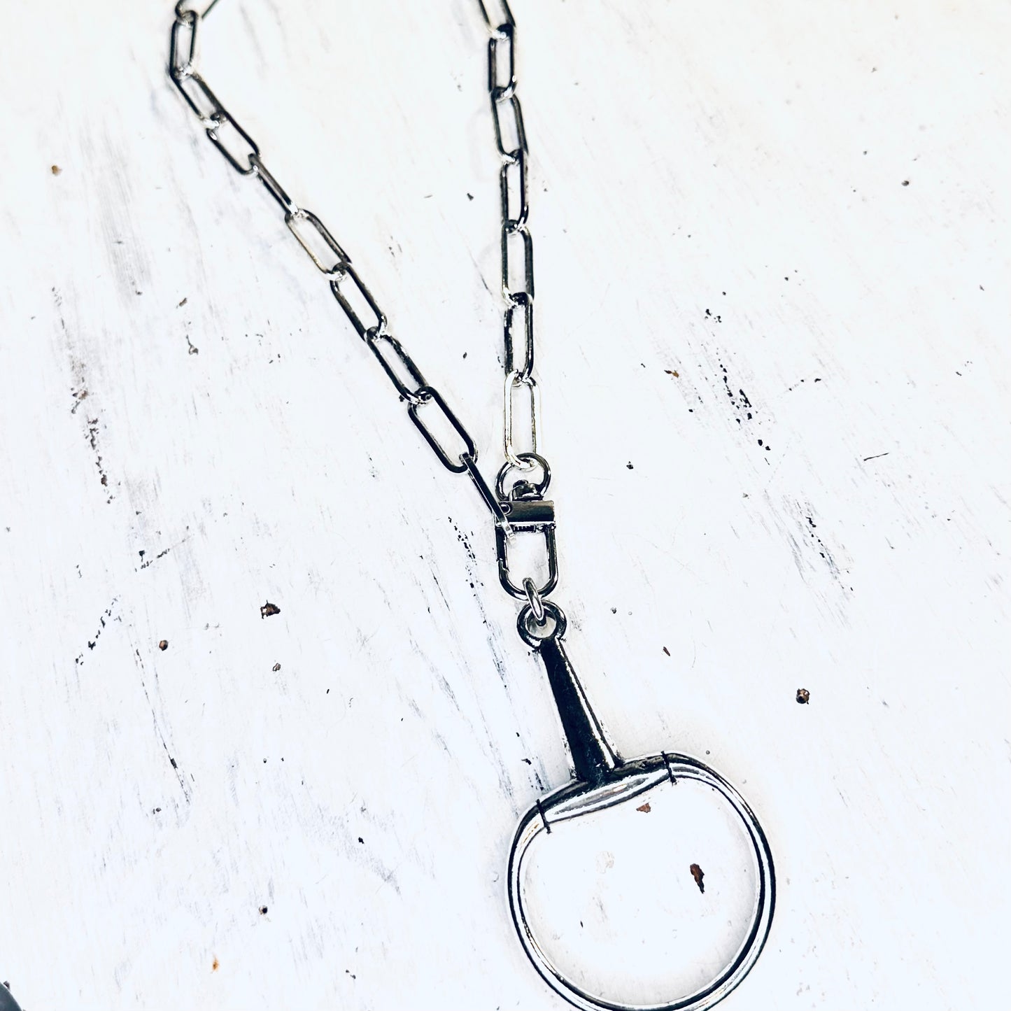 Large Silver Bit Pendant & Paperclip Chain Necklace