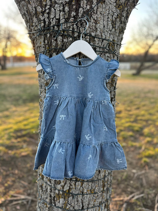 Girls Denim & Bow Sleeveless Dress