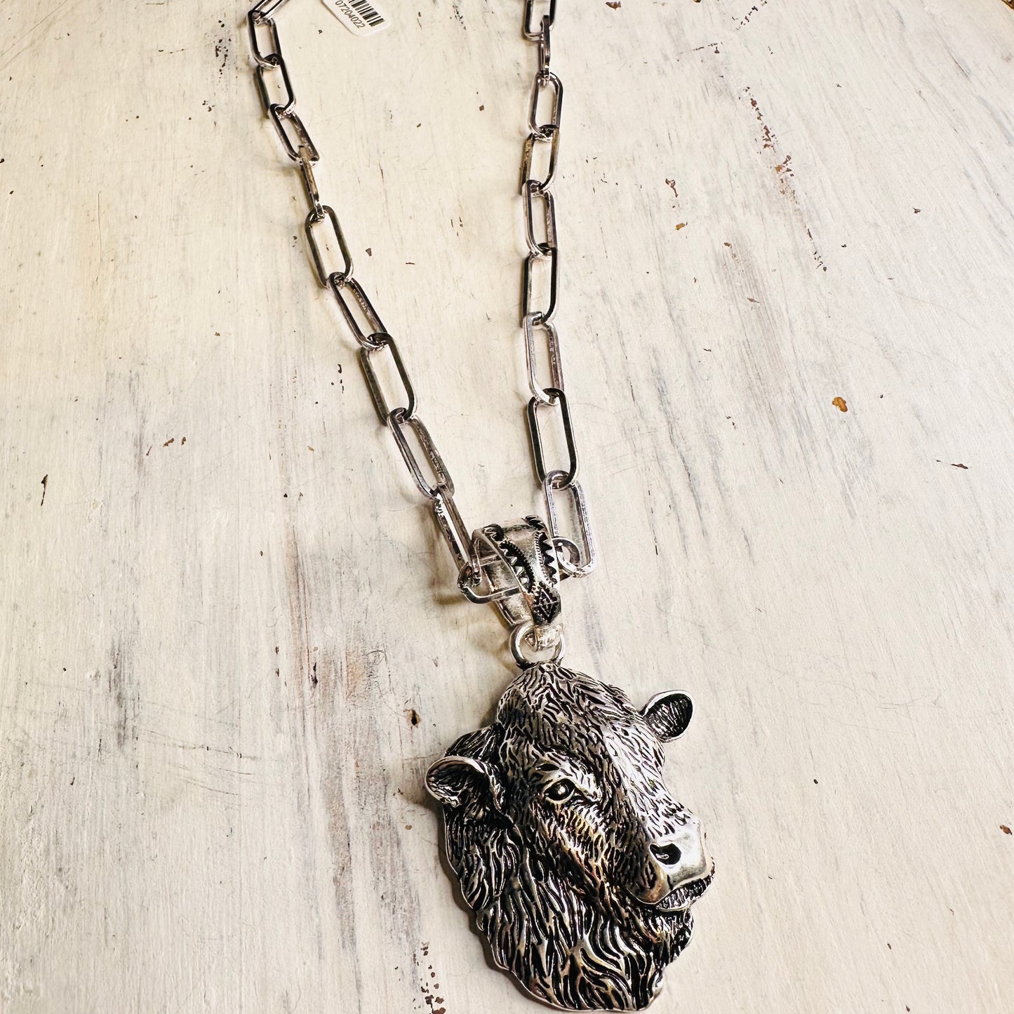 Cow Head Pendant & Paperclip Chain Necklace