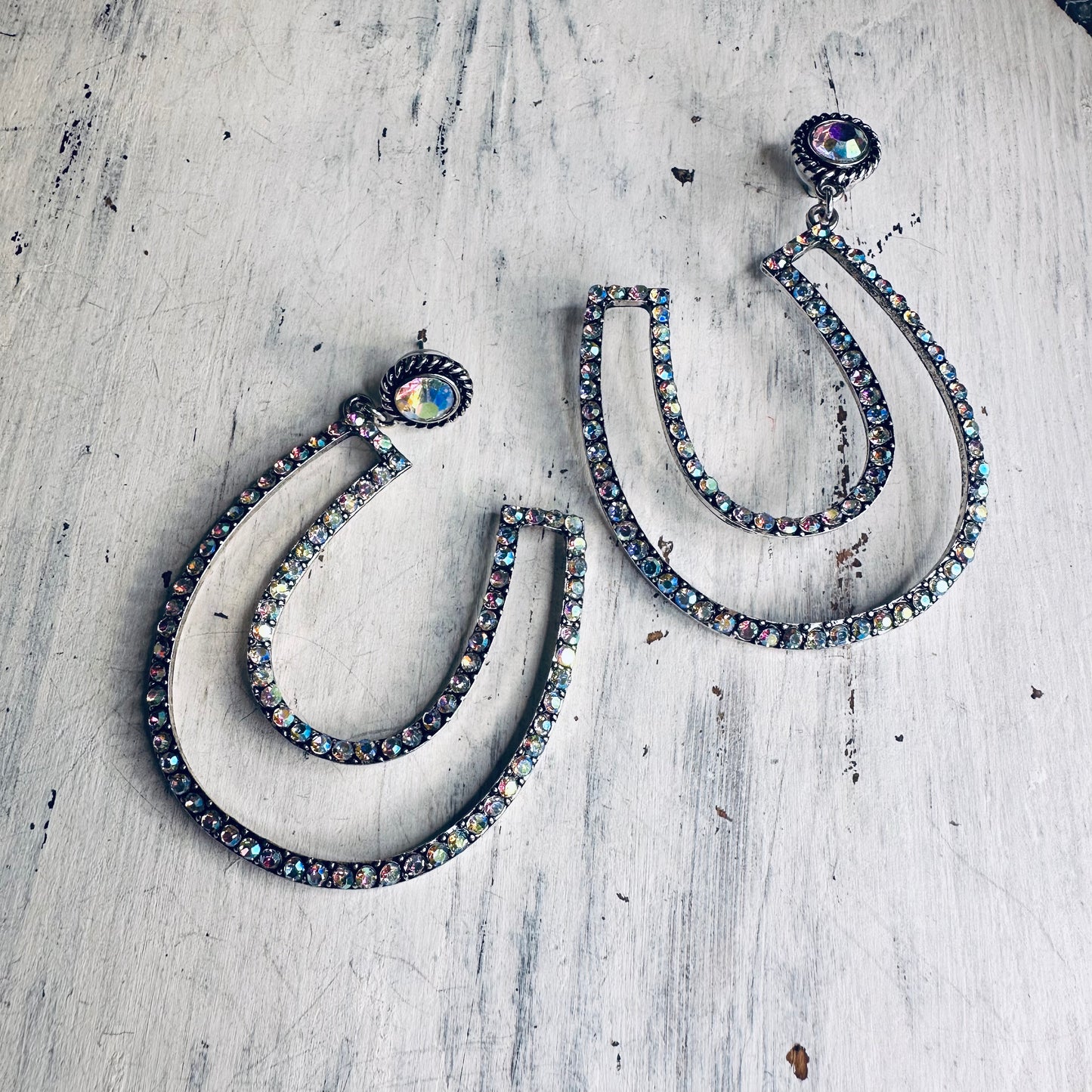Rhinestone Horseshoe Outline Post Earring