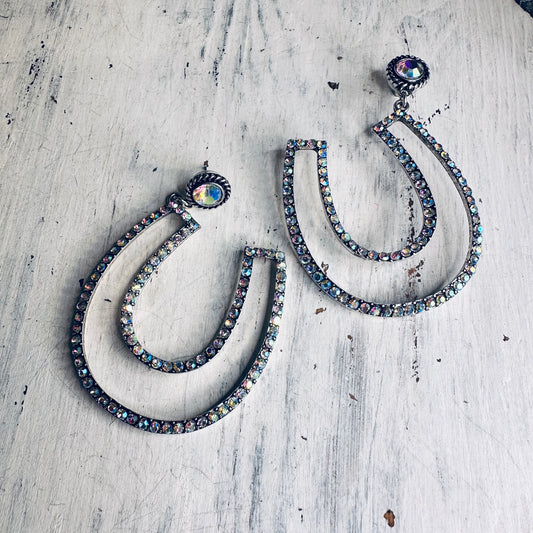 Rhinestone Horseshoe Outline Post Earring