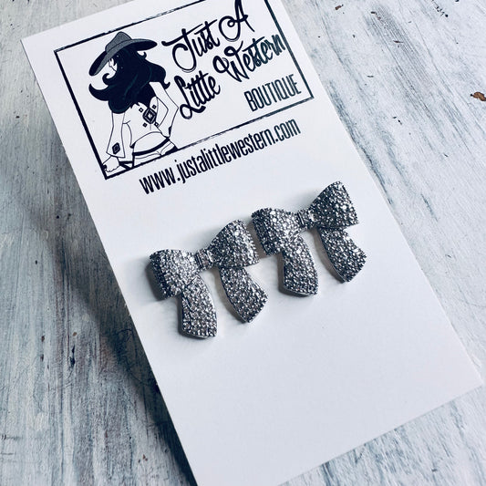 Silver CZ Bow Earrings