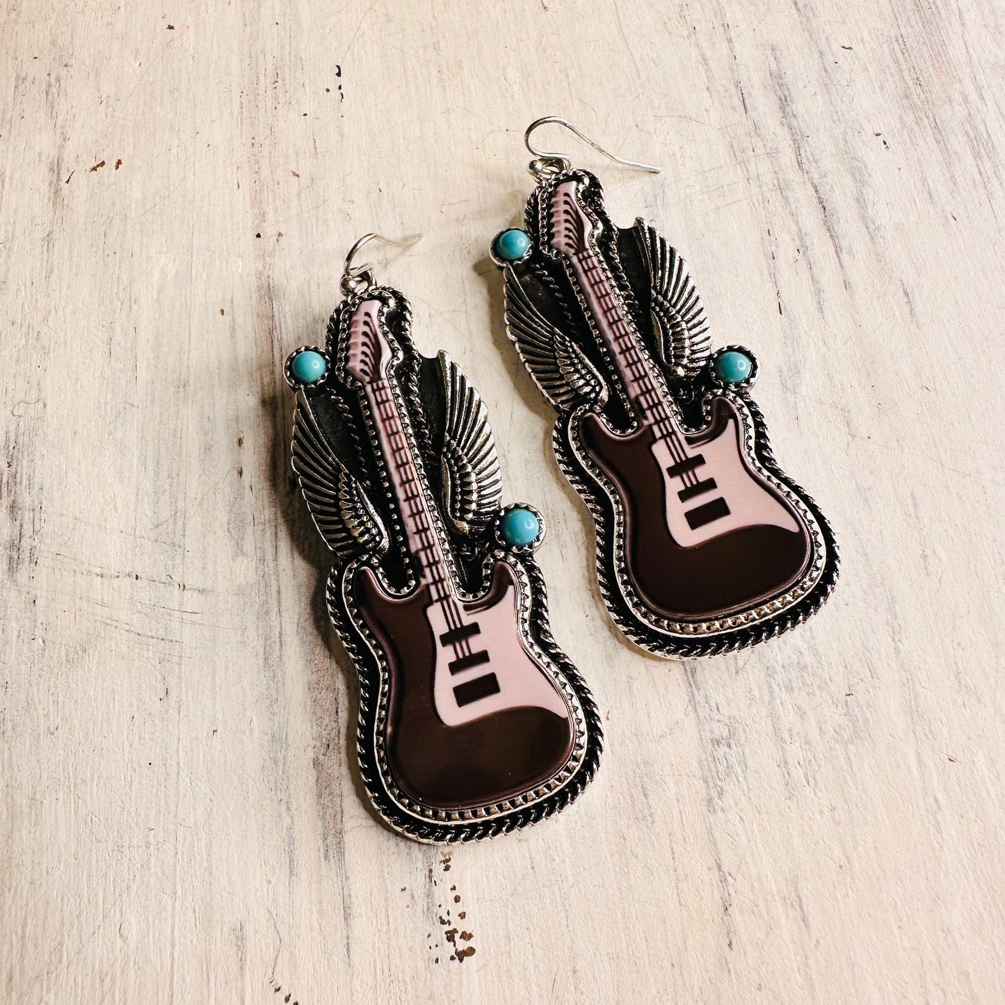 Guitar & Wings Dangle Earrings