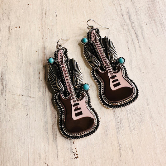 Guitar & Wings Dangle Earrings