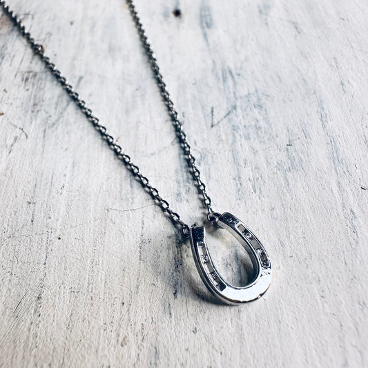 White Gold Dipped Dainty Horseshoe Necklace