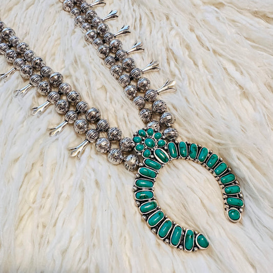 Green Turquoise Squash Blossom Necklace